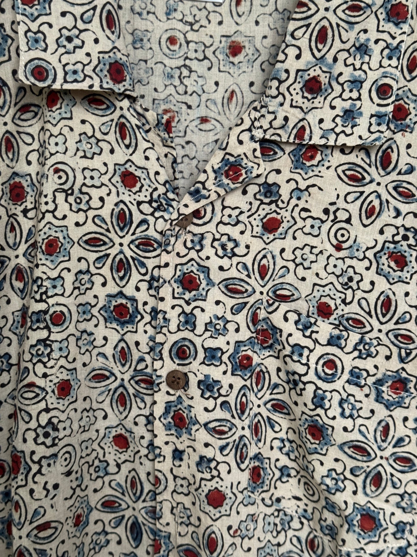 Hand block printed Freedom fabric half sleeve shirts - hand spun, hand woven cotton mens shirt