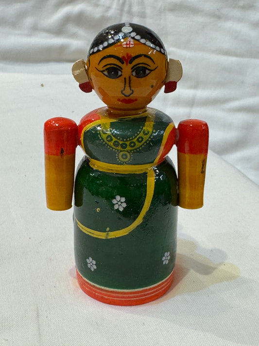 Bride in a green saree - Etikoppaka Wooden handcrafted  decor
