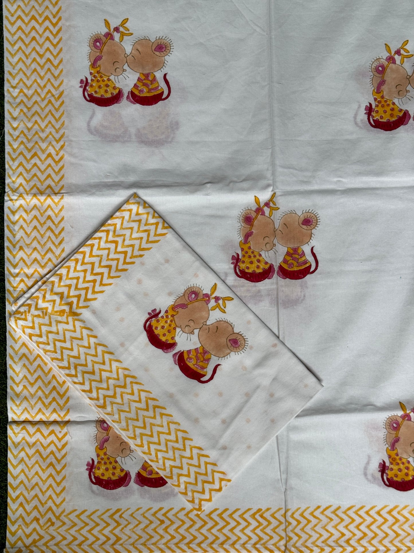 Cute prints single bedsheet & pillow cover in hand block printed pure cotton - multiple designs available