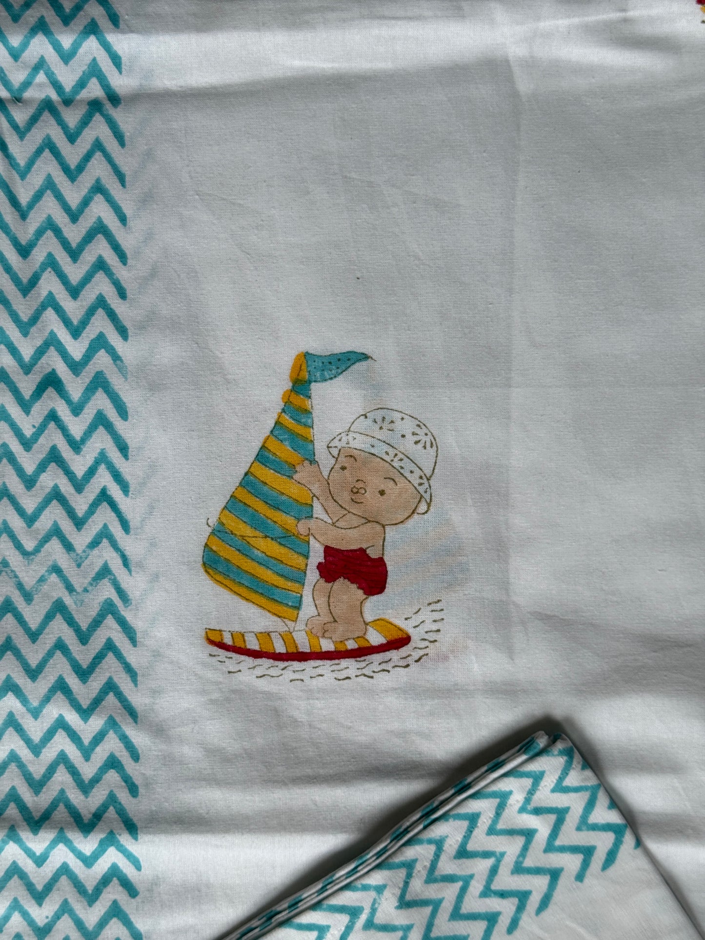 Cute prints single bedsheet & pillow cover in hand block printed pure cotton - multiple designs available