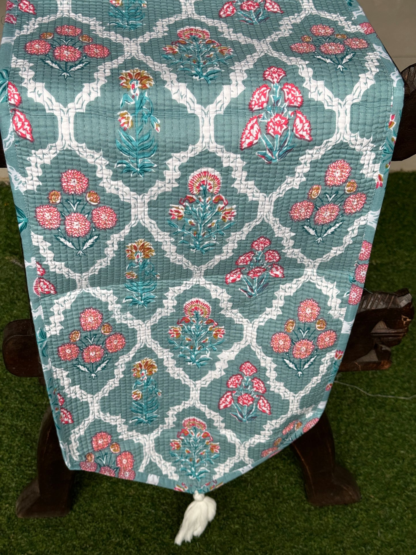 8 seater table runners - quilted reversible hand block printed cotton - click to see design options
