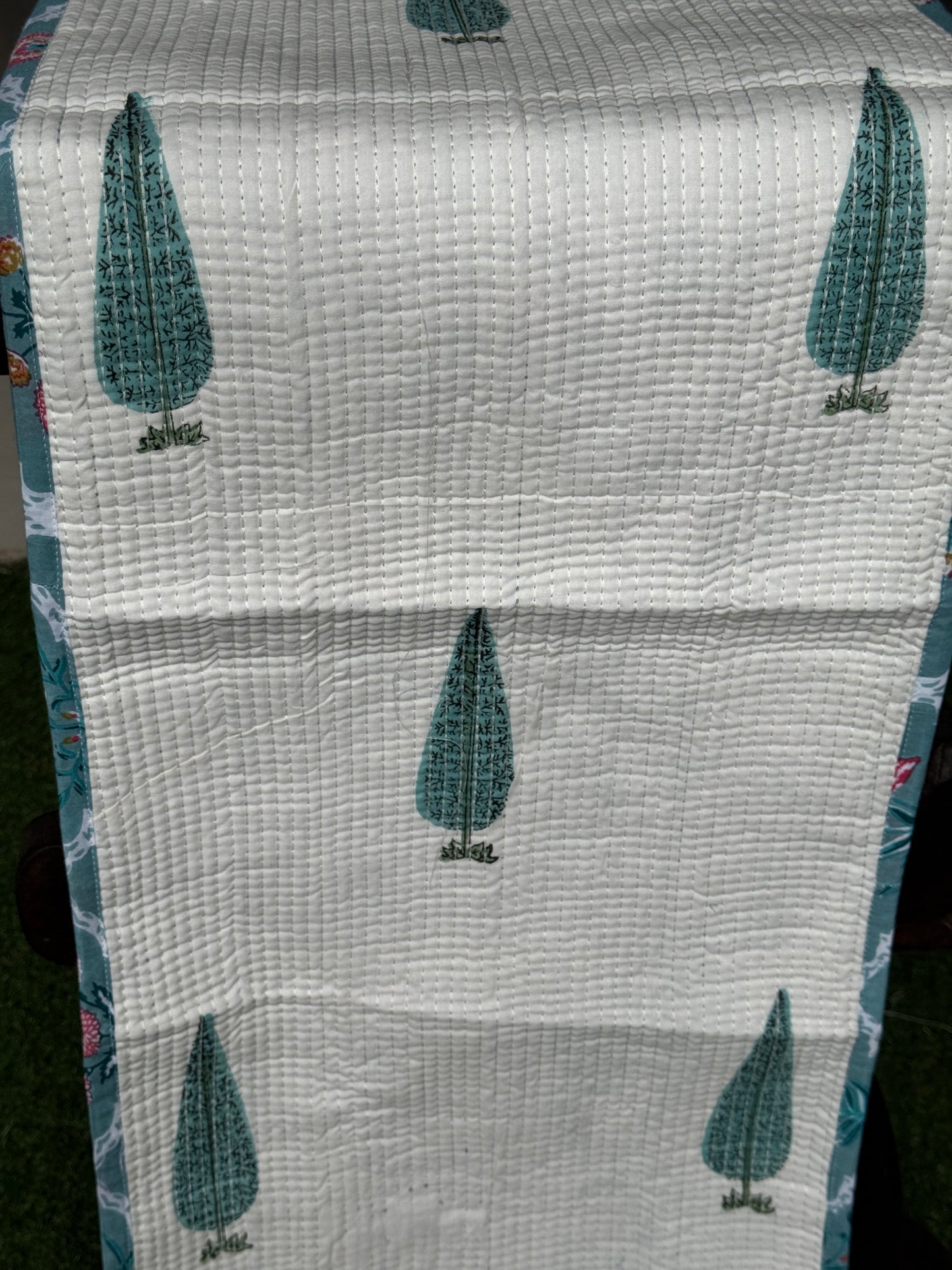 8 seater table runners - quilted reversible hand block printed cotton - click to see design options
