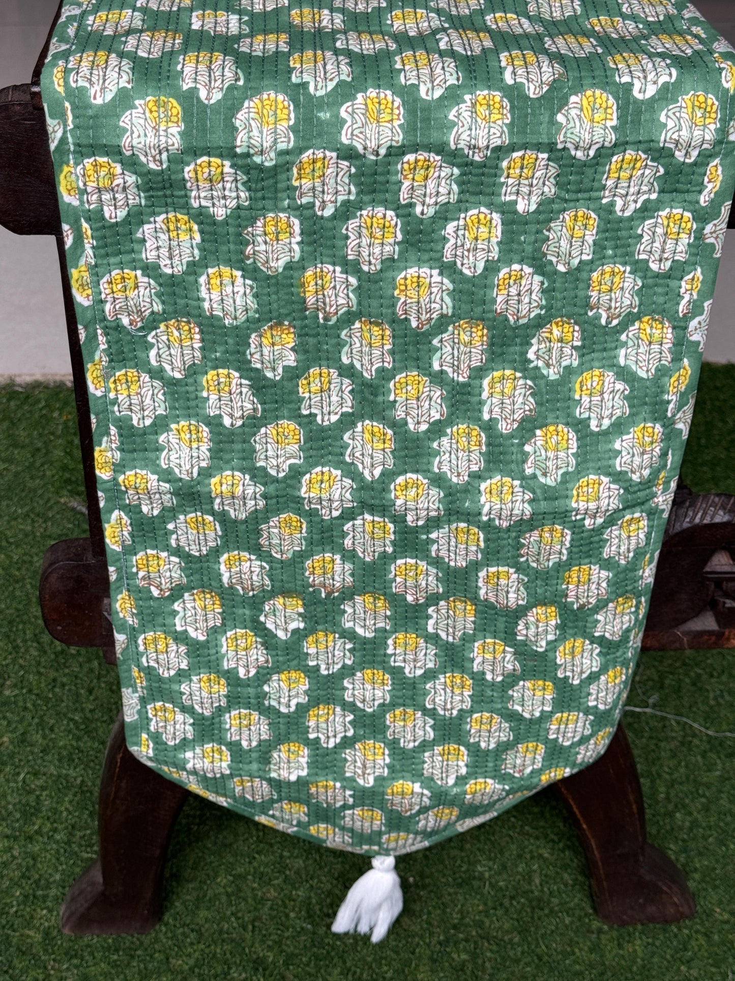 8 seater table runners - quilted reversible hand block printed cotton - click to see design options