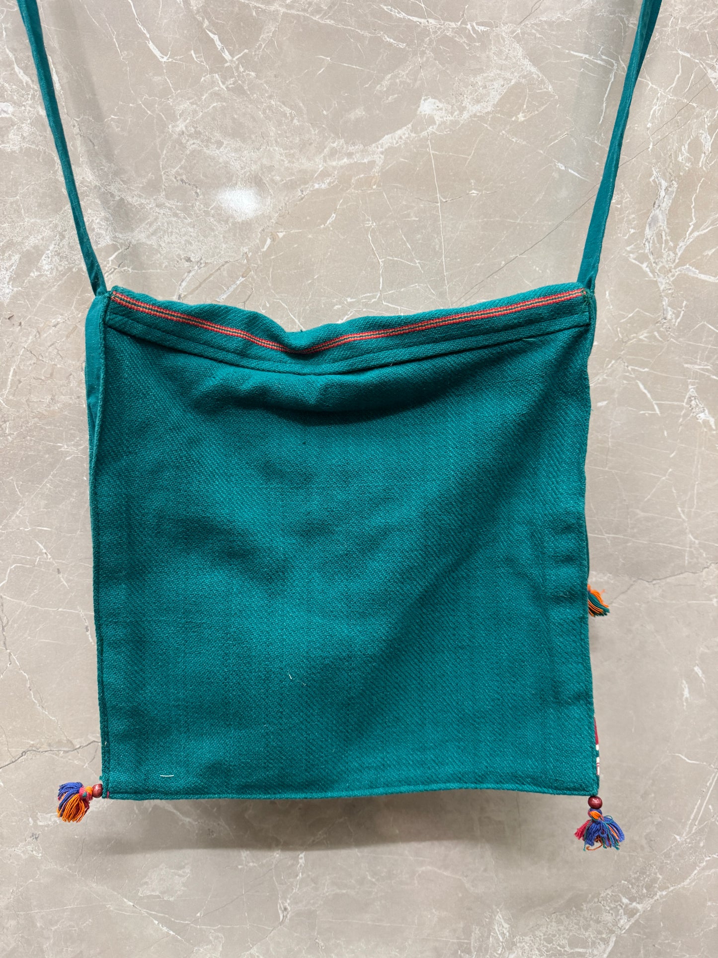 Turquoise cotton handloom bag with flap closure
