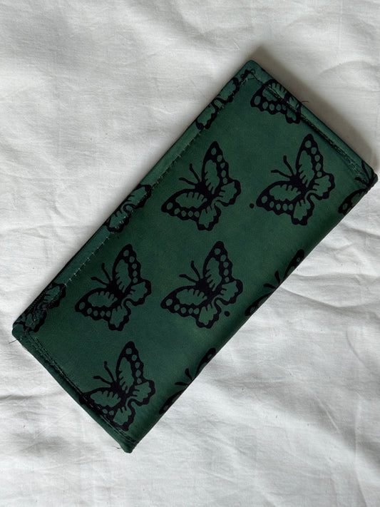 Green butterfly print modal hand block printed purse