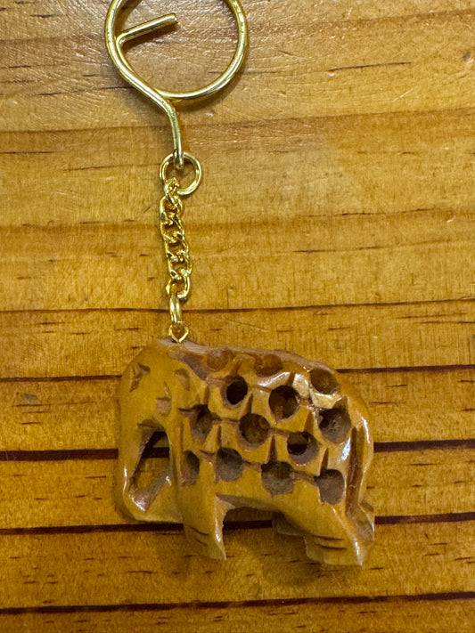 Elephant cut work wooden key ring