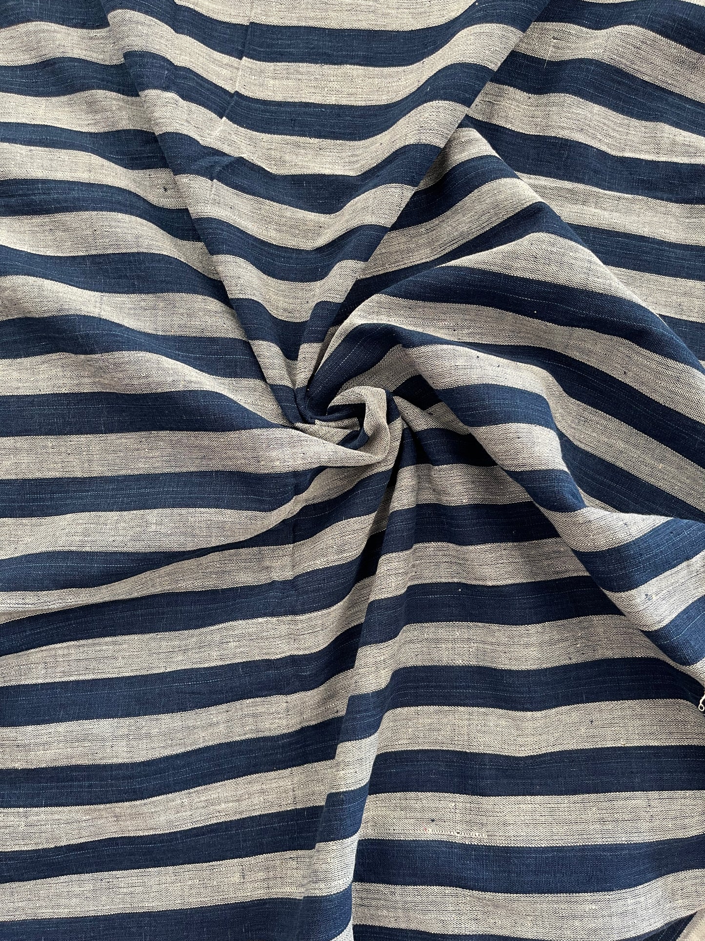 Indigo natural dyed, hand spun, hand woven stripes cotton fabric
