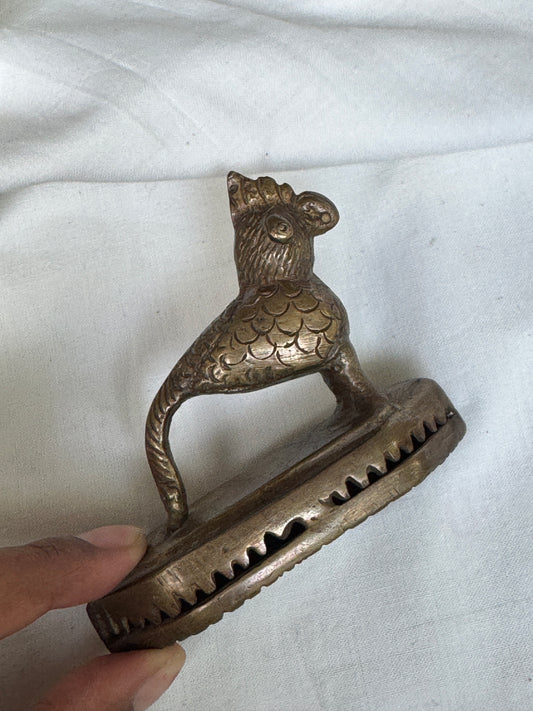 Vintage cock design brass scrubber with bell - handcrafted traditional piece used in olden times