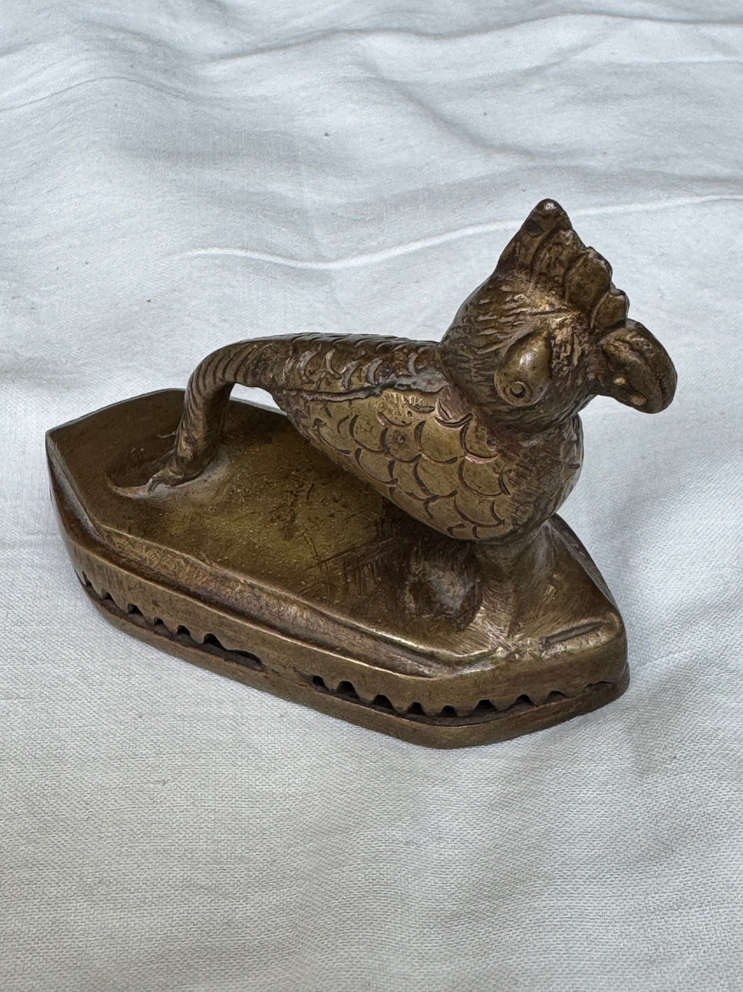 Vintage cock design brass scrubber with bell - handcrafted traditional piece used in olden times