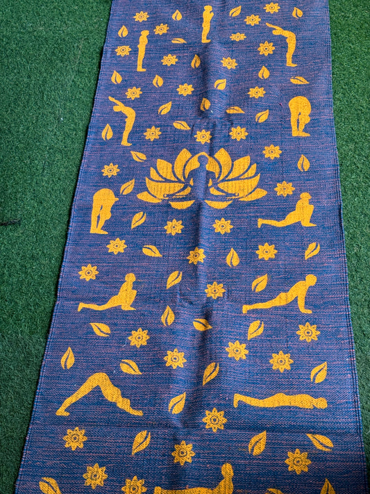 Recycled cotton handwoven yoga mat with rubber grip - Suryanamaskar print - click to see color options