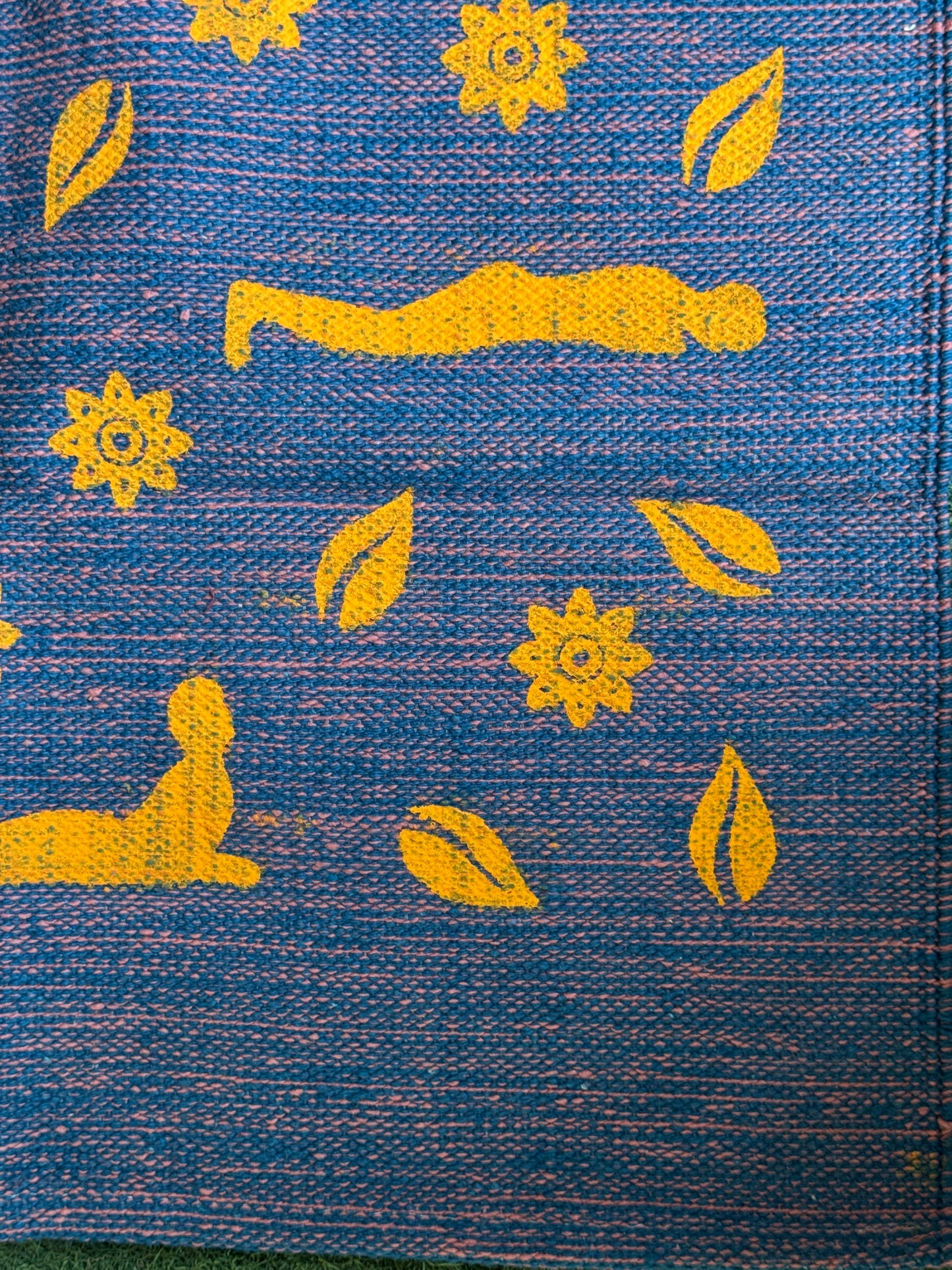 Recycled cotton handwoven yoga mat with rubber grip - Suryanamaskar print - click to see color options