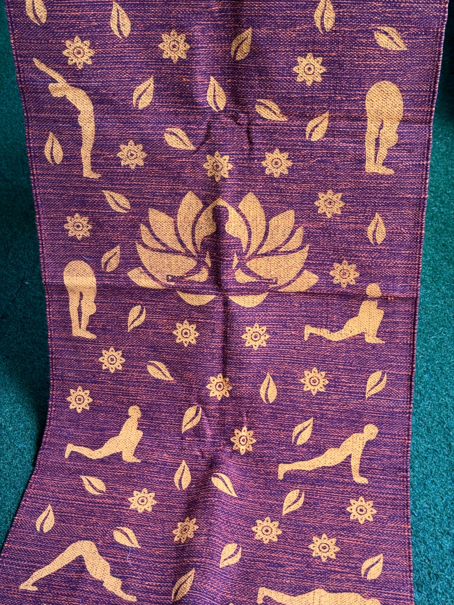 Recycled cotton handwoven yoga mat with rubber grip - Suryanamaskar print - click to see color options