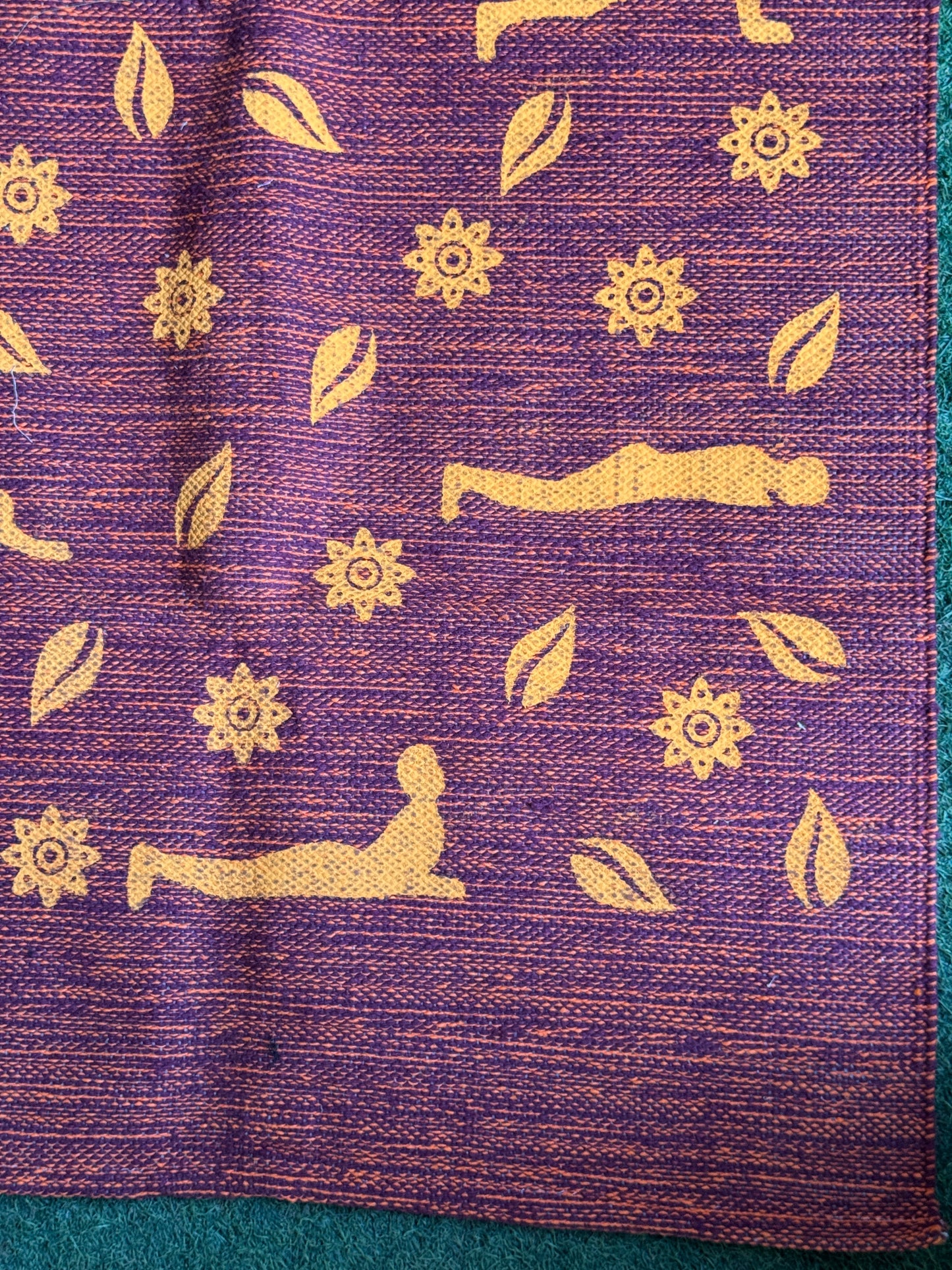 Recycled cotton handwoven yoga mat with rubber grip - Suryanamaskar print - click to see color options