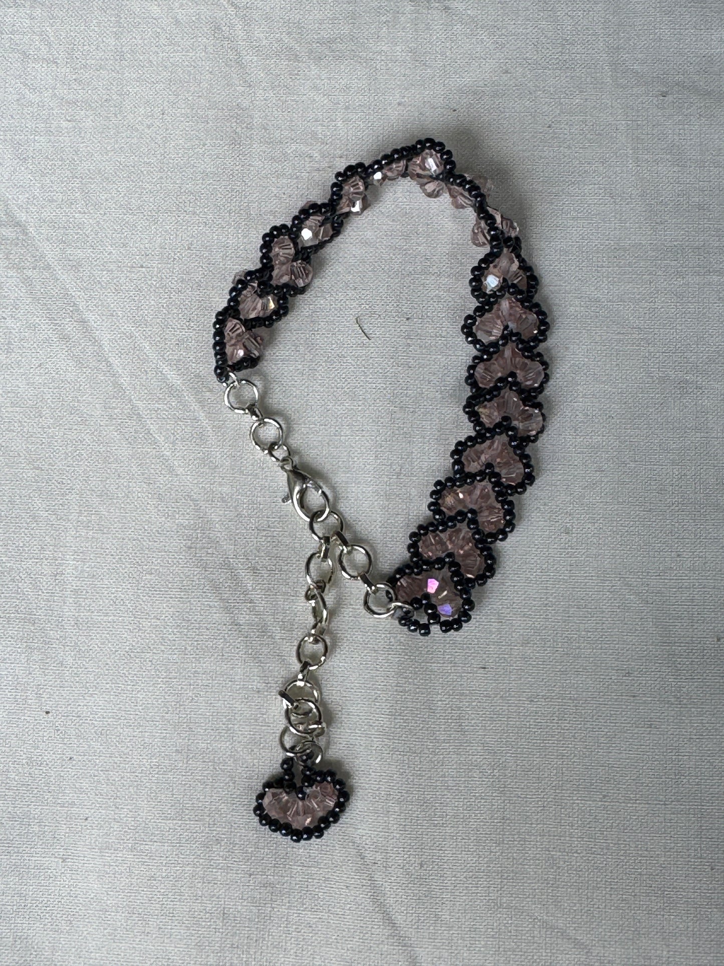 Light pink tone sweet heart bracelet - handcrafted with glass and poth beads