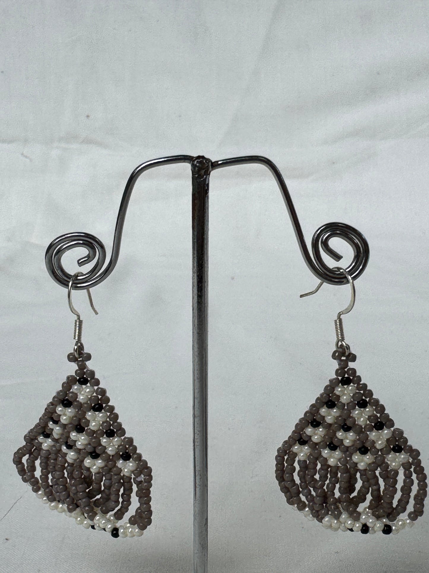 Grey, white, black ear hooks - colored glass and poth beads
