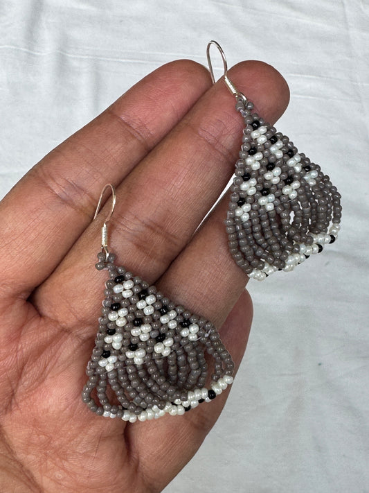 Grey, white, black ear hooks - colored glass and poth beads