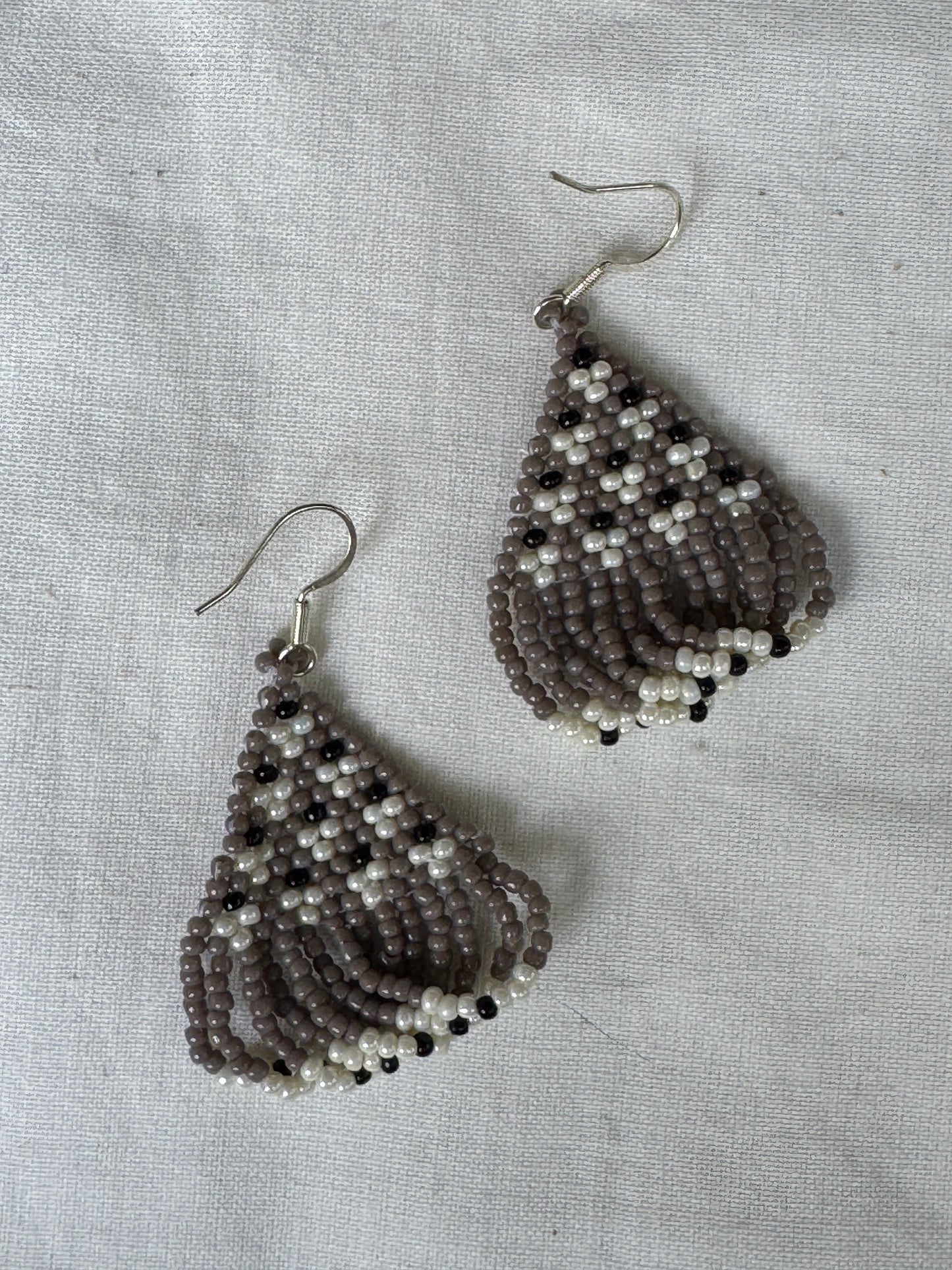 Grey, white, black ear hooks - colored glass and poth beads