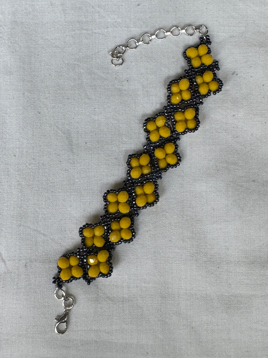 Lime and grey tone beads bracelet - handcrafted with glass and poth beads