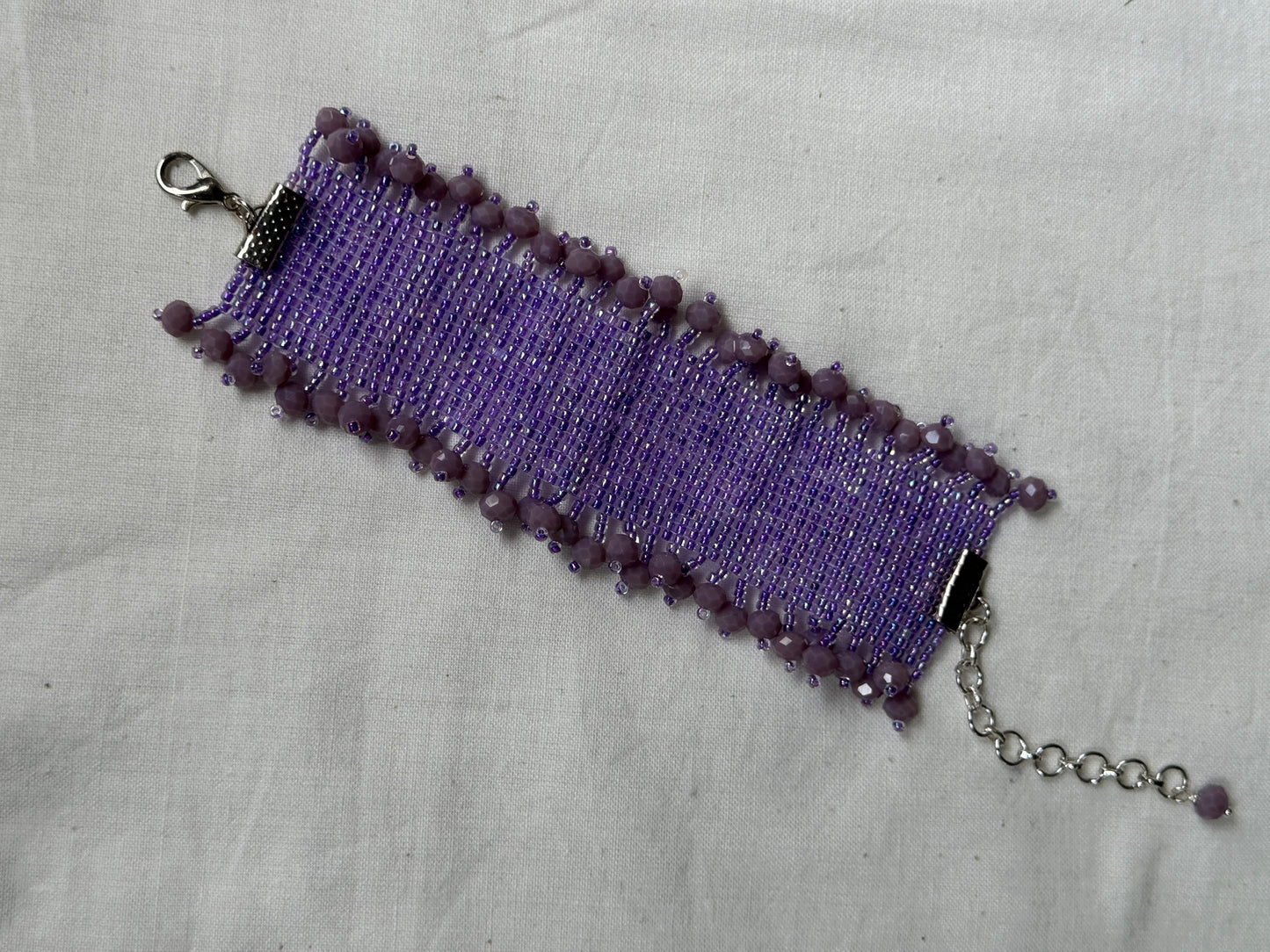Lavender beads wide bracelet - handcrafted with glass and poth beads