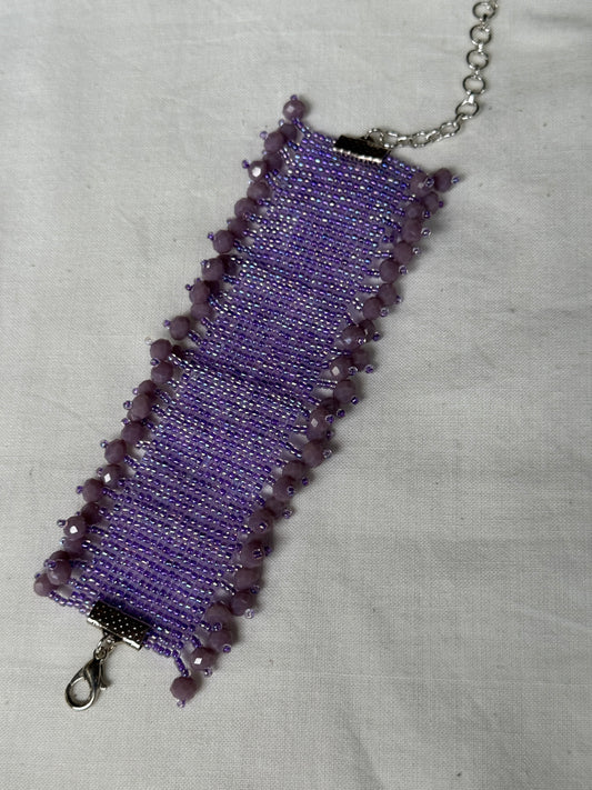 Lavender beads wide bracelet - handcrafted with glass and poth beads