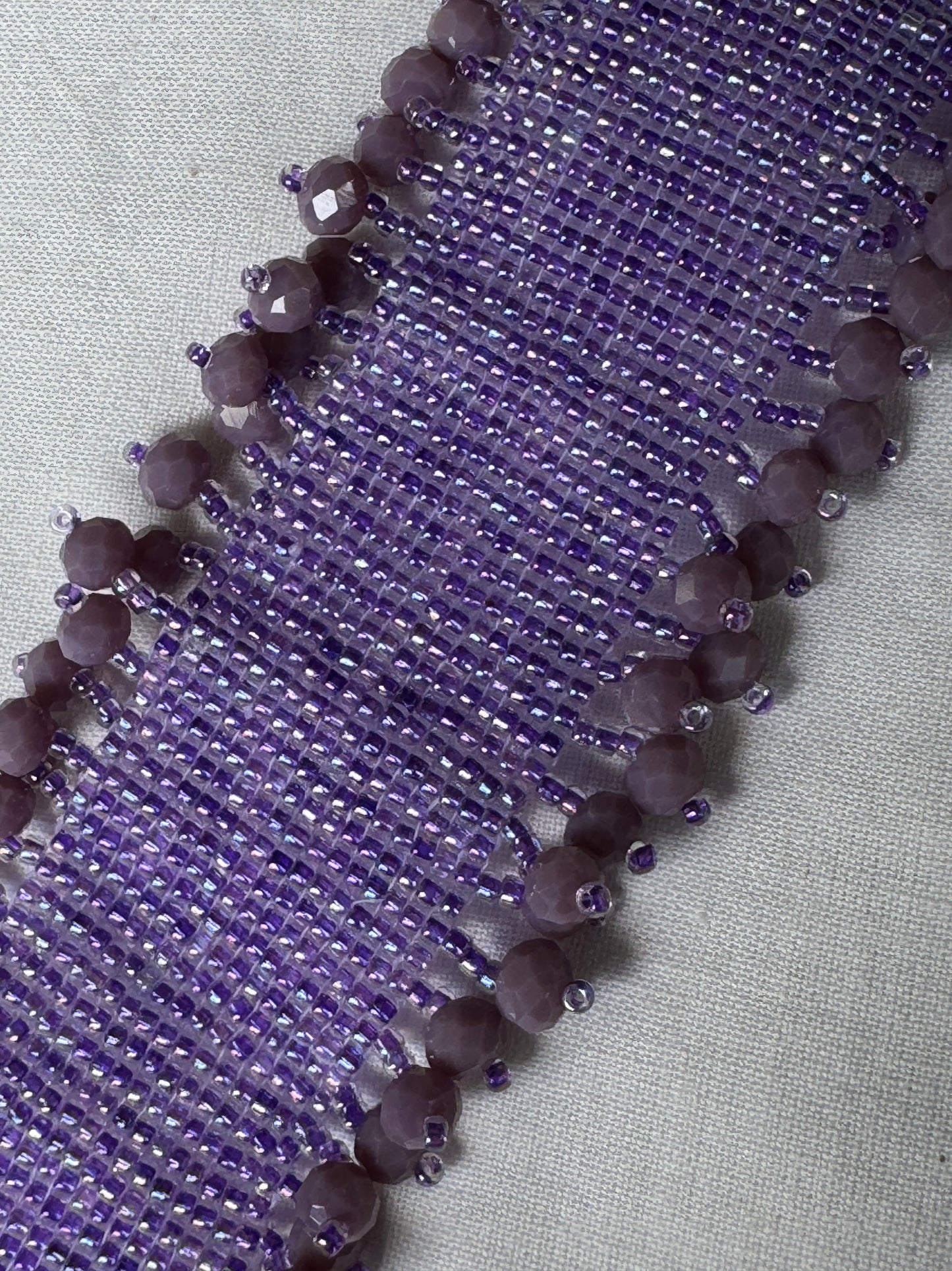 Lavender beads wide bracelet - handcrafted with glass and poth beads