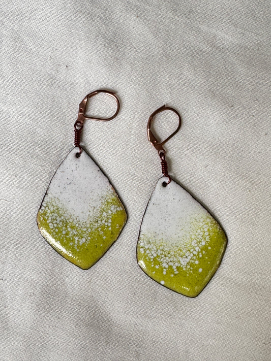 Green and yellow reversible enamel ear rings