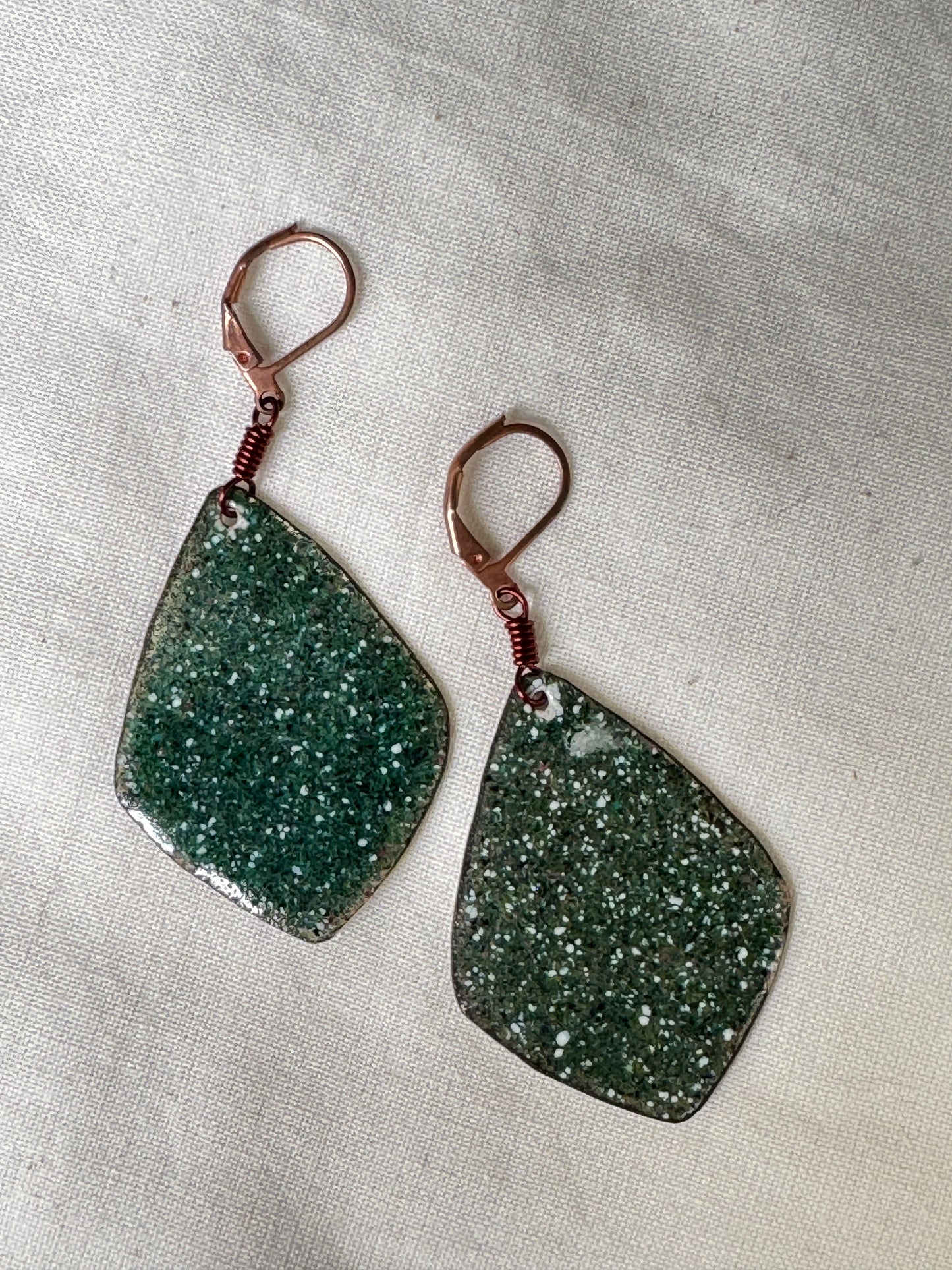 Green and yellow reversible enamel ear rings