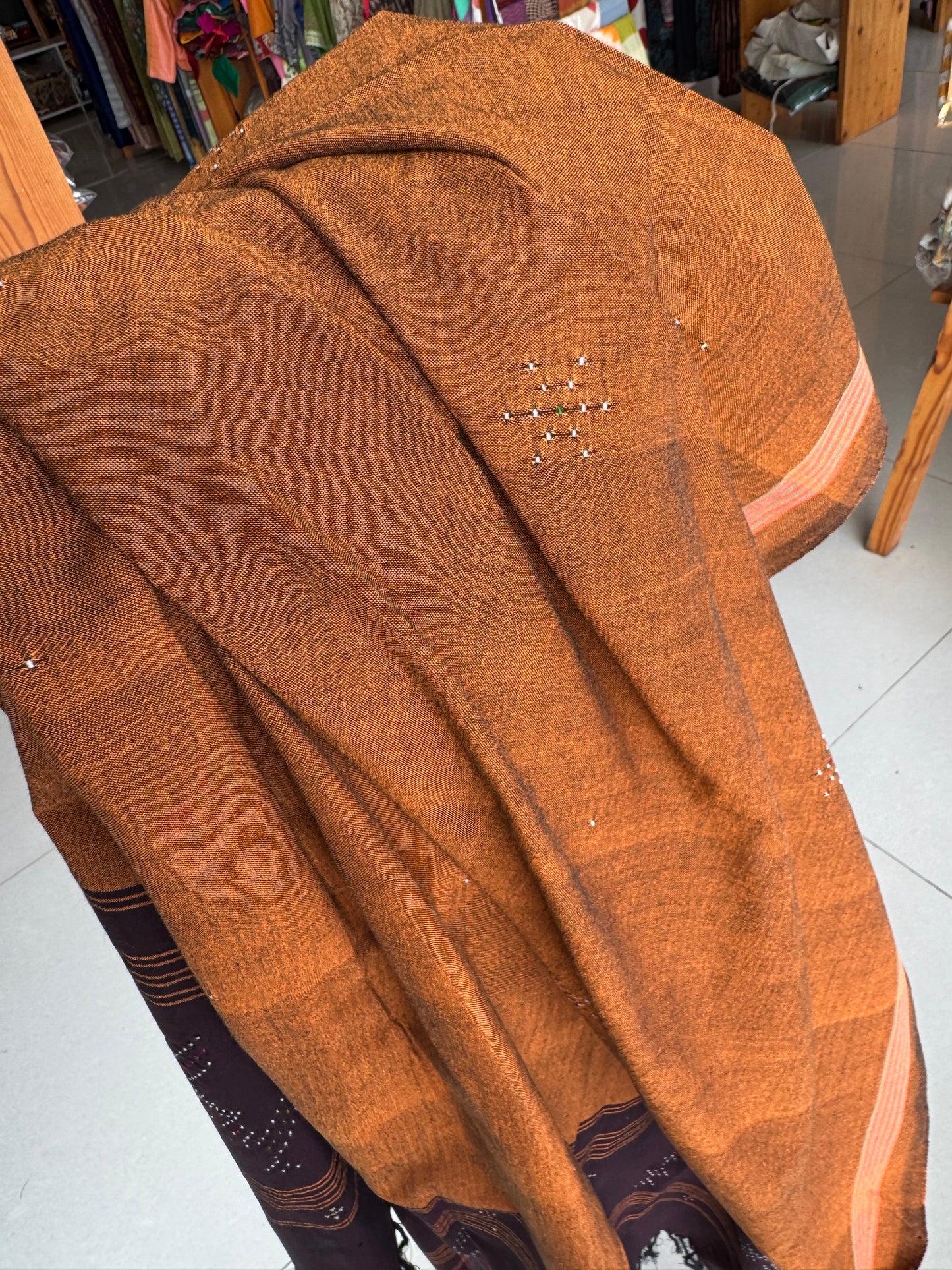 Burnt orange and aubergine cotton Tangaliya handloom dupatta