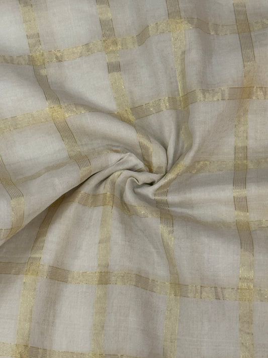 Off white cotton Venkatagiri handloom fabric with Golden Zari checks