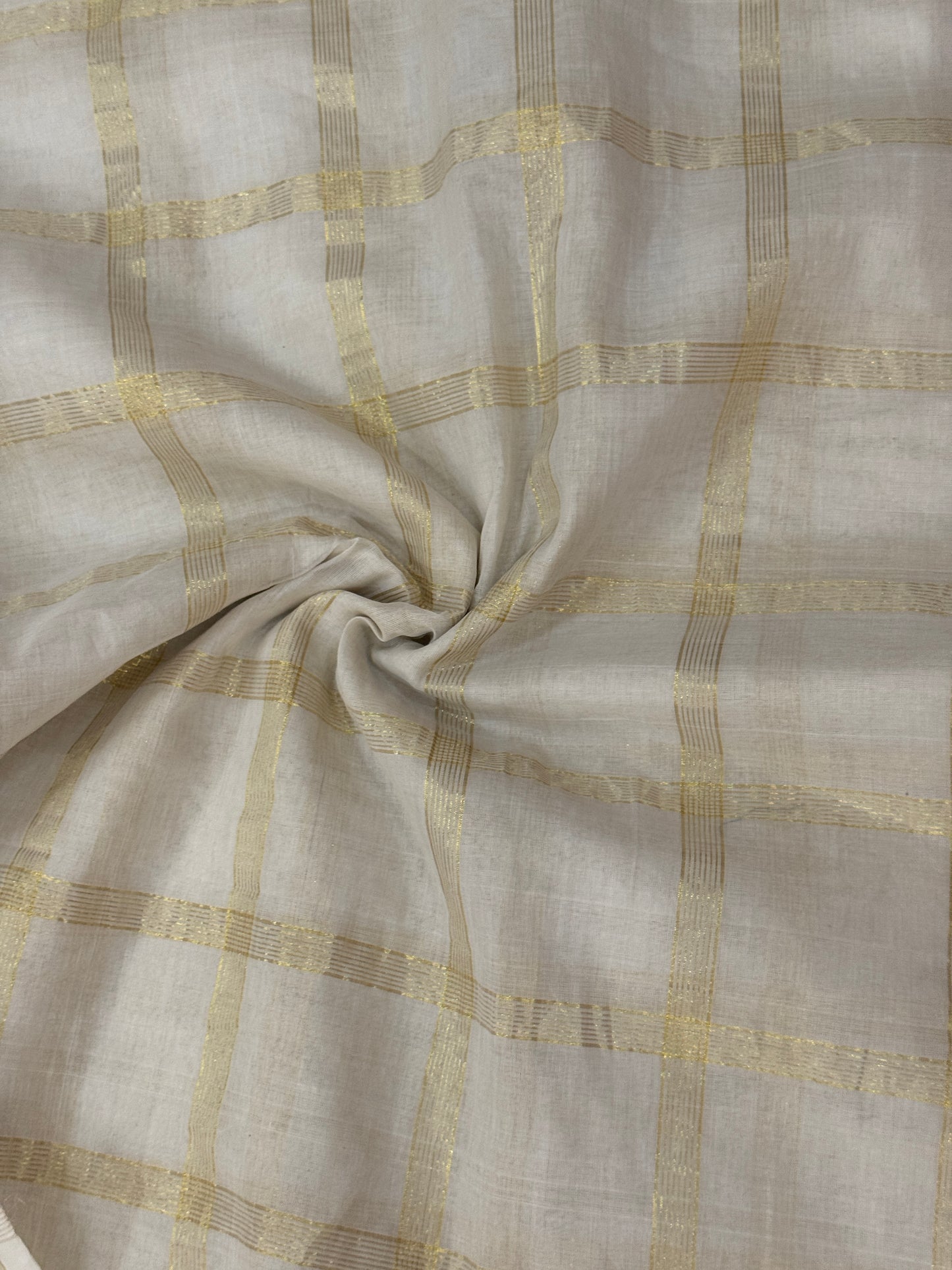 Off white cotton Venkatagiri handloom fabric with Golden Zari checks