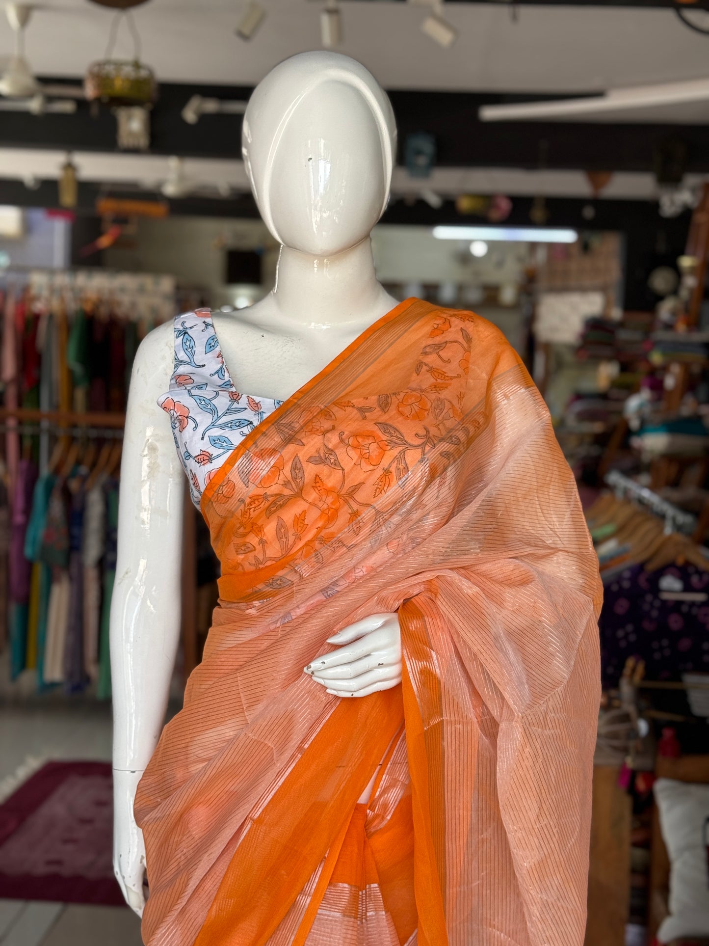 Fine silver stripes cotton Venkatagiri power loom saree