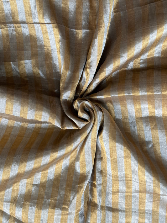 Gold and silver stripes tissue silk handwoven fabric