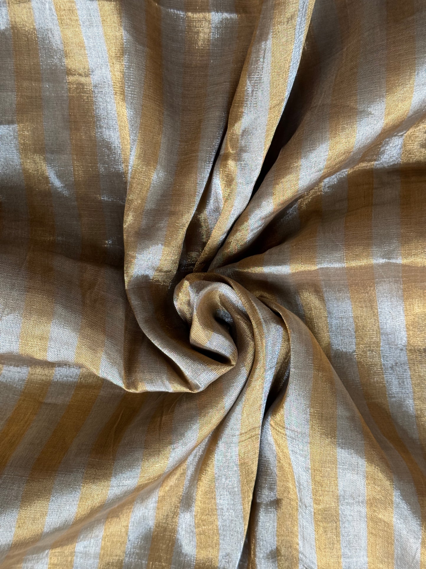 Gold and silver stripes tissue silk handwoven fabric