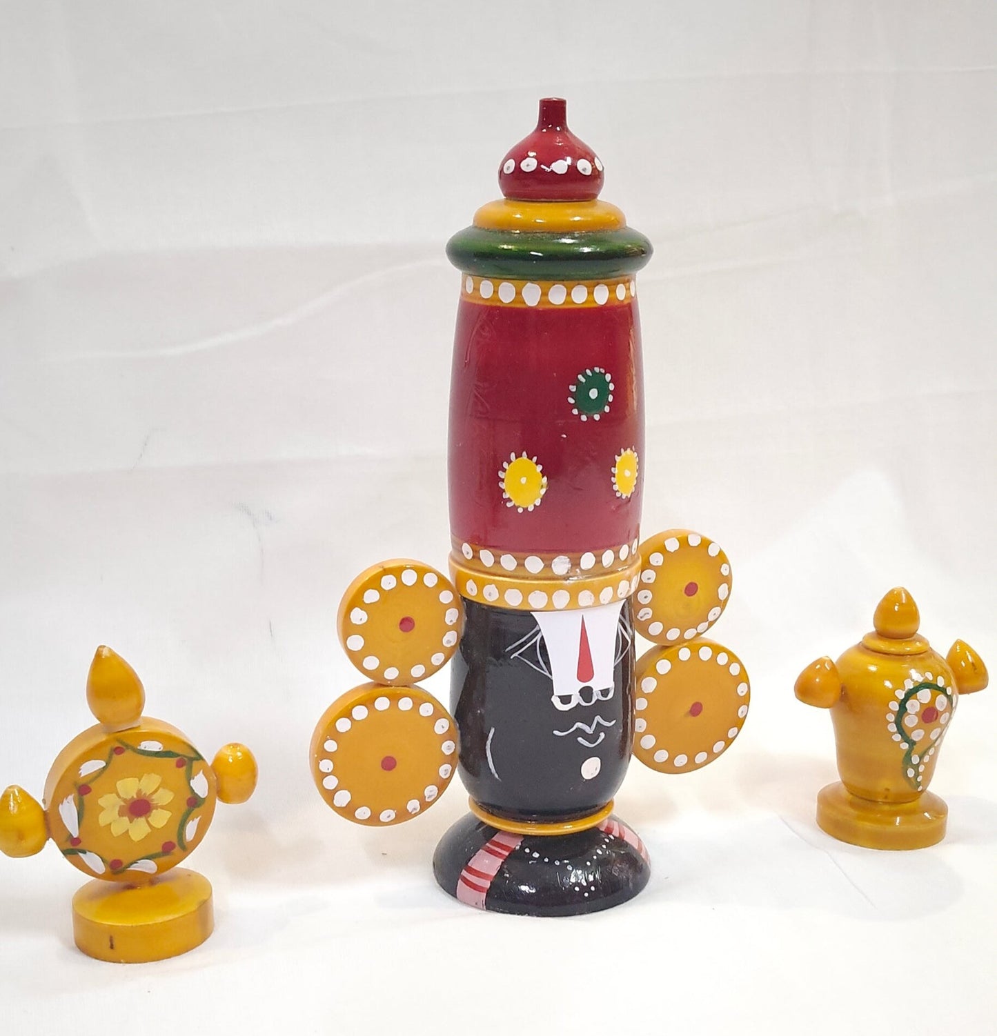 Lord Balaji 3 piece set- Etikoppaka Wooden handcrafted decor
