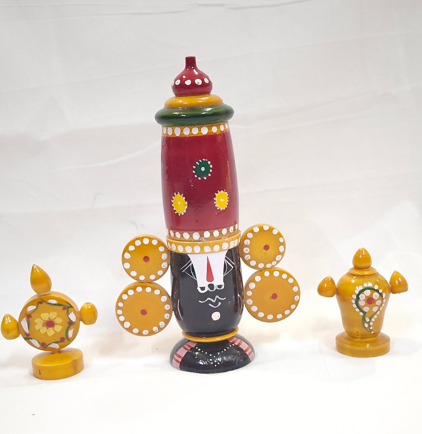 Lord Balaji 3 piece set- Etikoppaka Wooden handcrafted decor