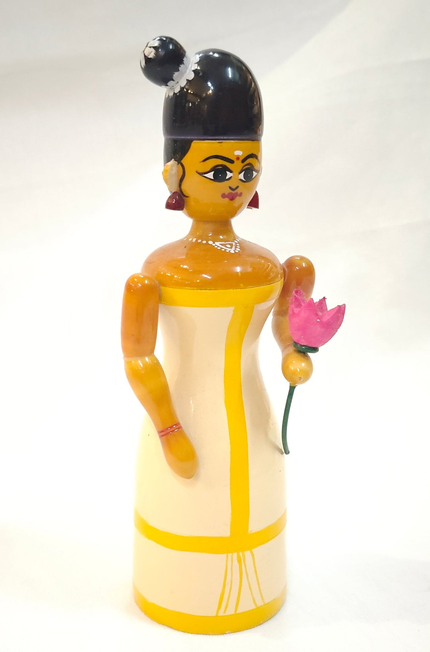 Lady with side bun and holding a lotus - Etikoppaka Wooden handcrafted decor