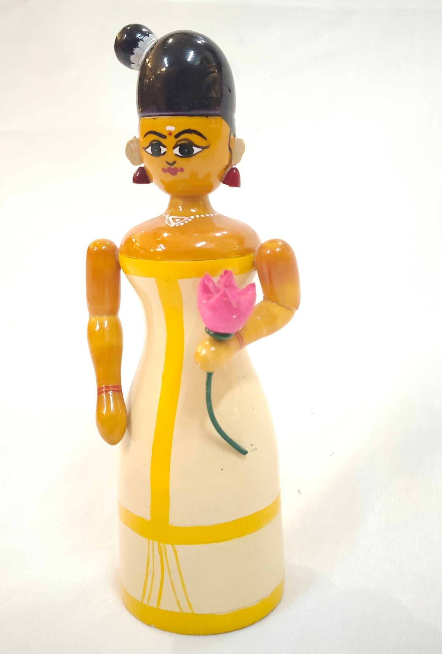 Lady with side bun and holding a lotus - Etikoppaka Wooden handcrafted decor
