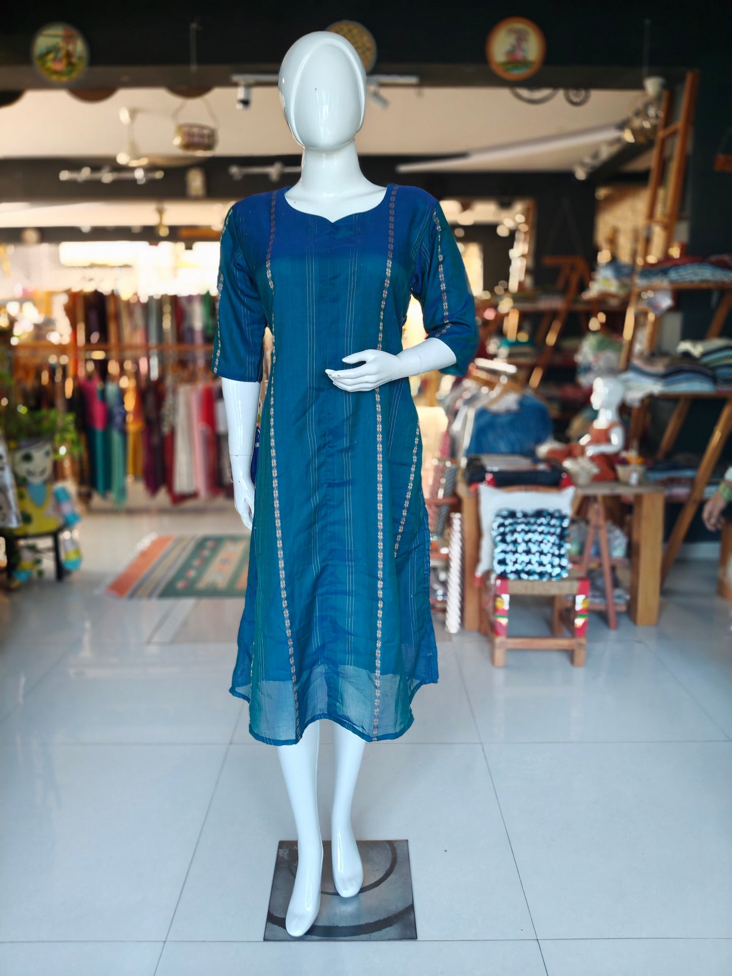 Teal blue stripes Handloom narayanpet cotton kurti - multiple designs