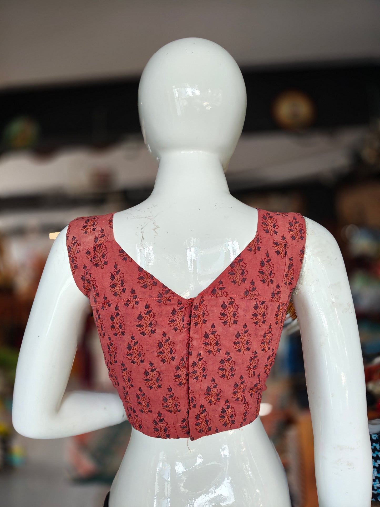 Ajrakh floral butis Handblock printed pink cotton sleeveless back open blouse