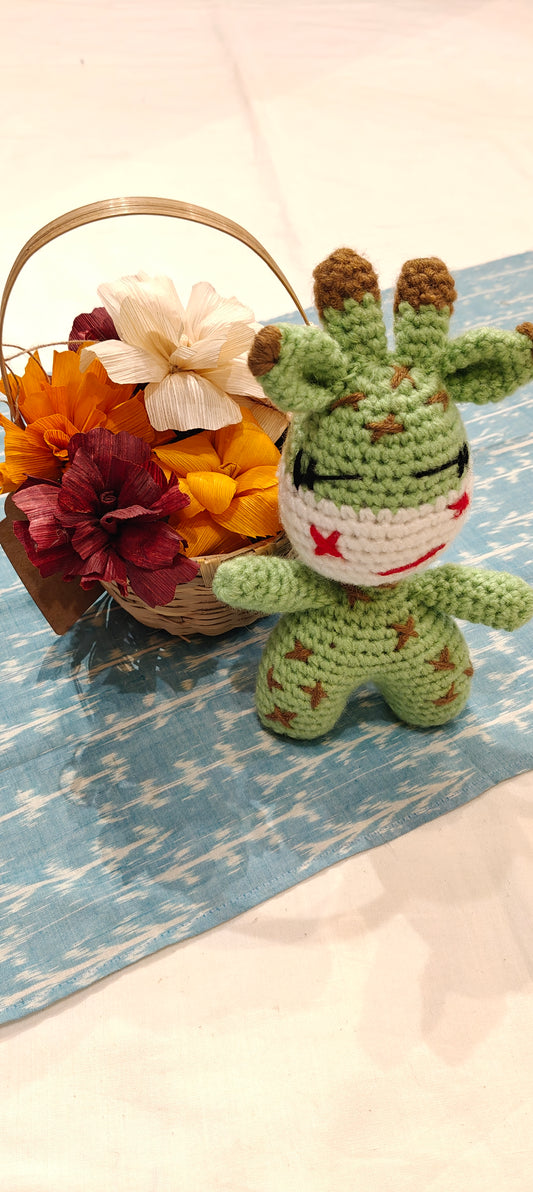 Little green giraffe with brown spots- handcrafted crochet