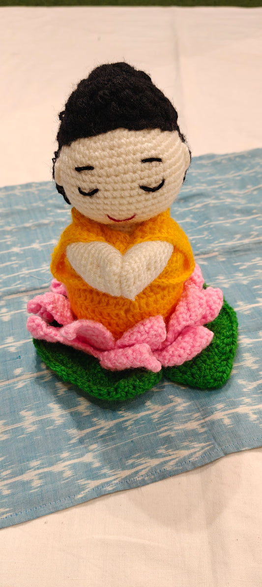 Crochet doll of buddha meditating on a lotus - handcrafted crochet