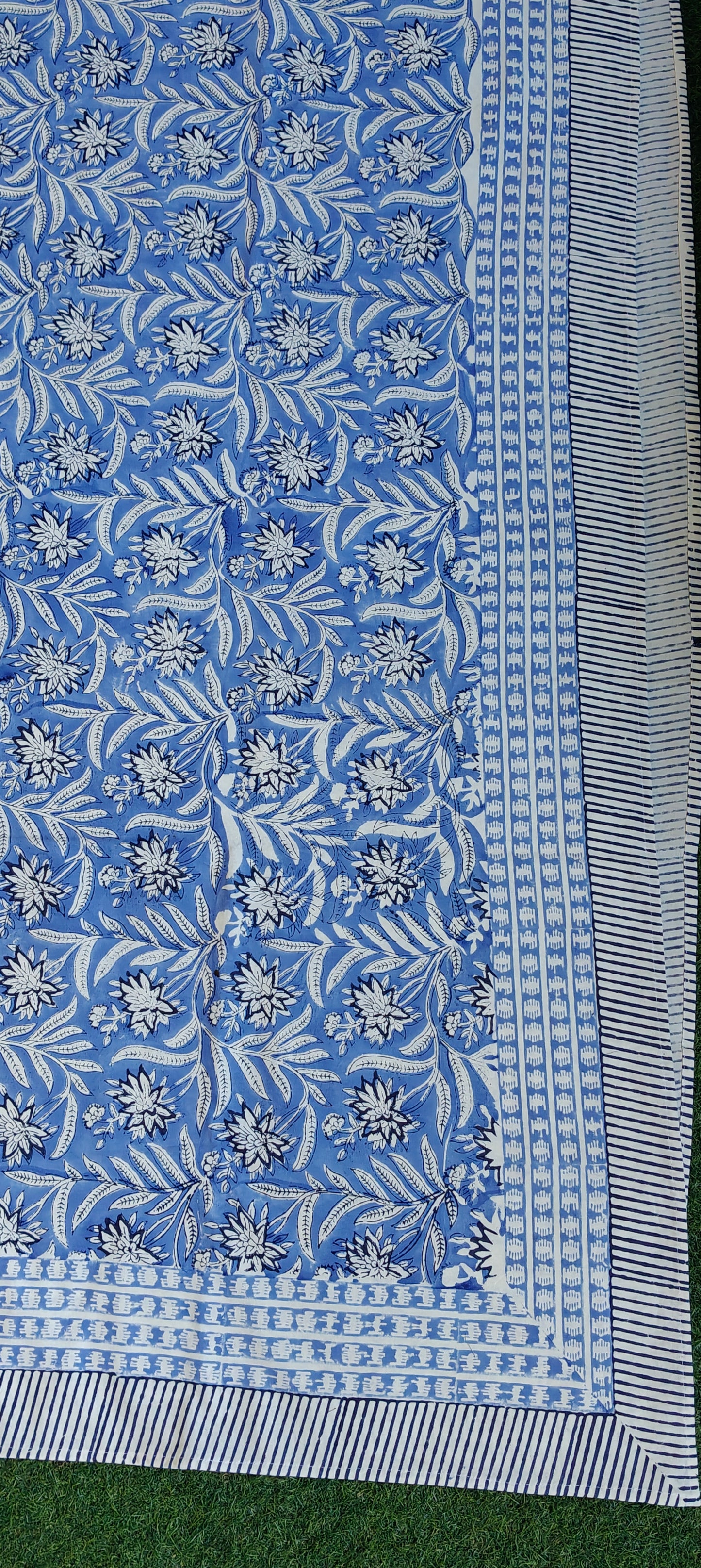 Floral hand block printed cotton 8 seater table cover with borders