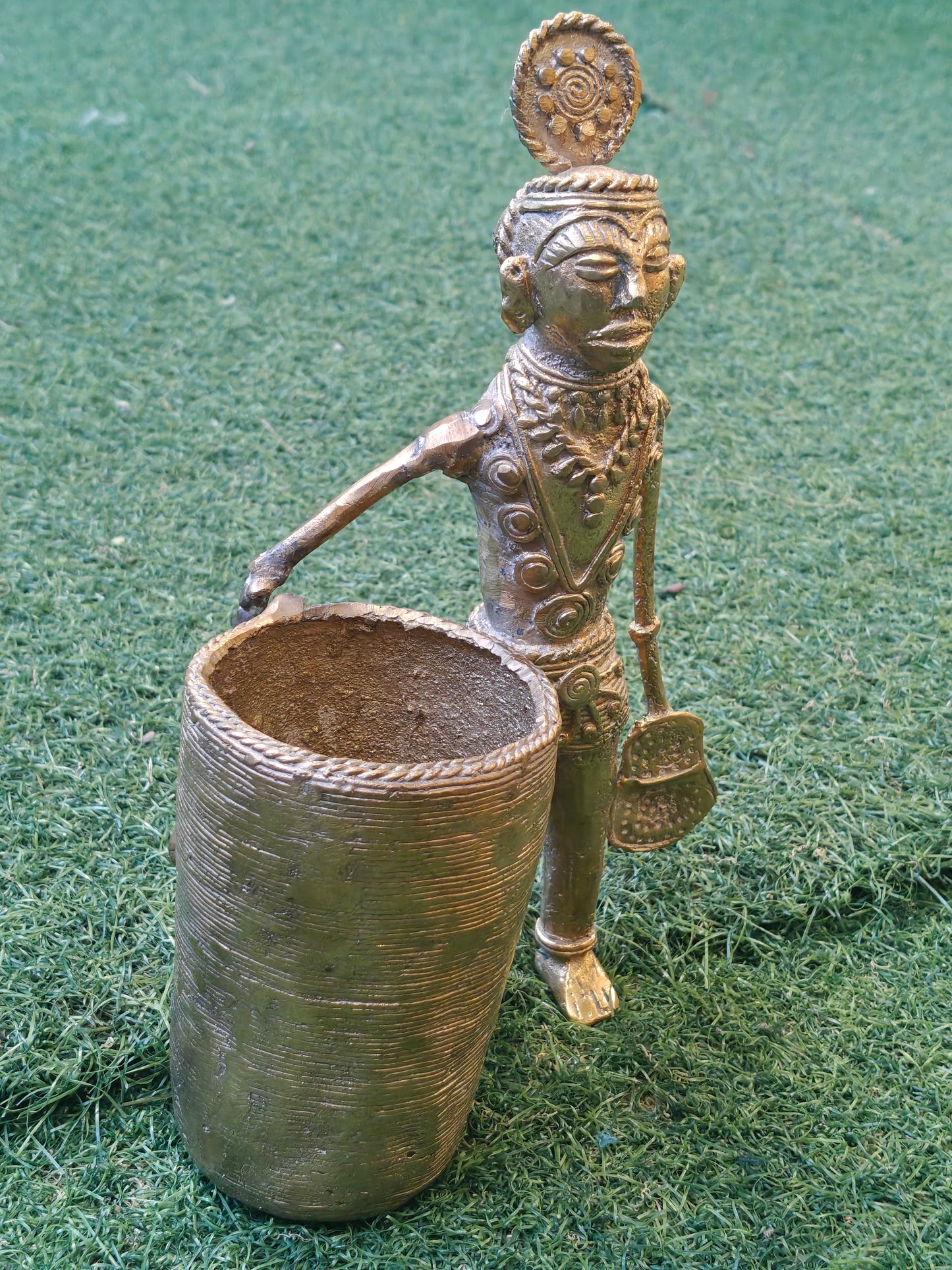 A man with a basket / pen stand / organizer - Dokra Brass handcrafted decor
