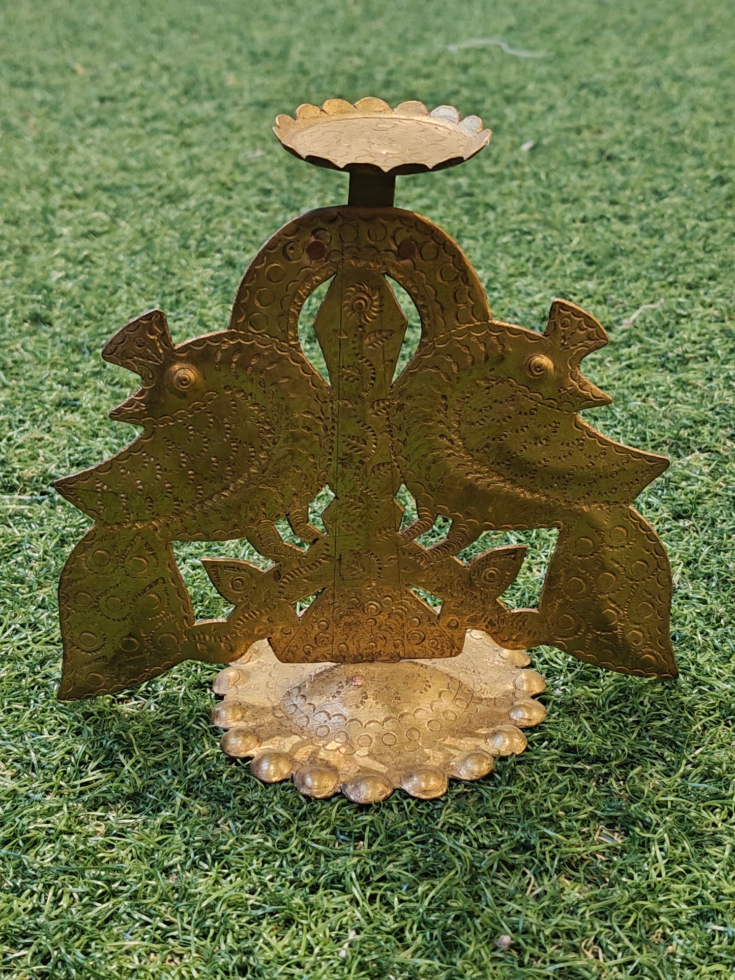 Brass handcrafted peacock tlight holder