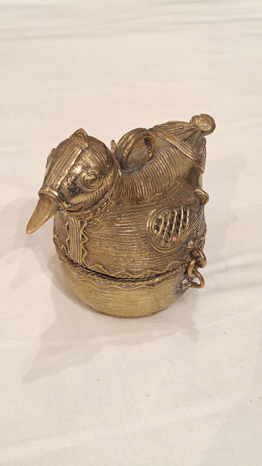 Cute bird shaped brass container - Handcrafted brass decor