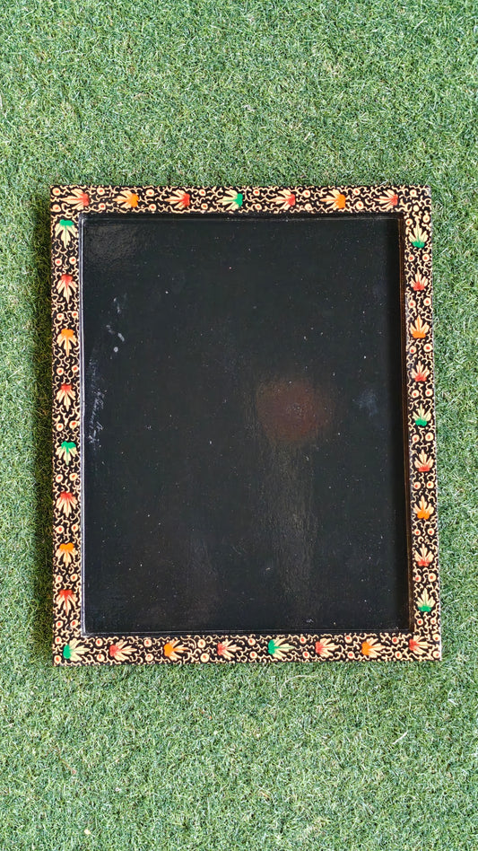 Black golden border  floral design hand painted Papier mache serving tray