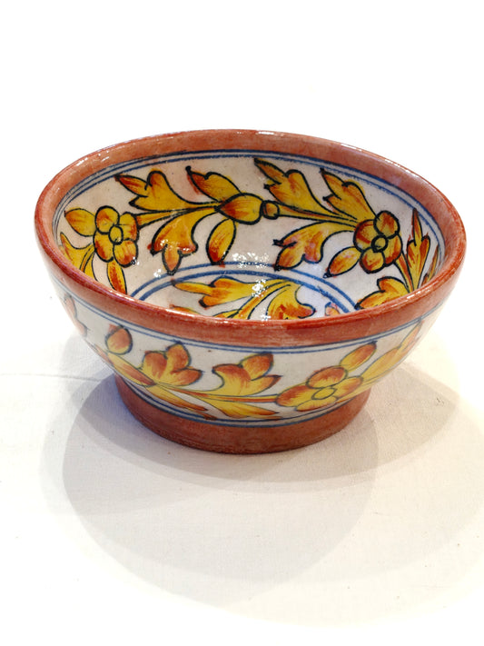 Yellow floral Blue pottery Handcrafted bowl
