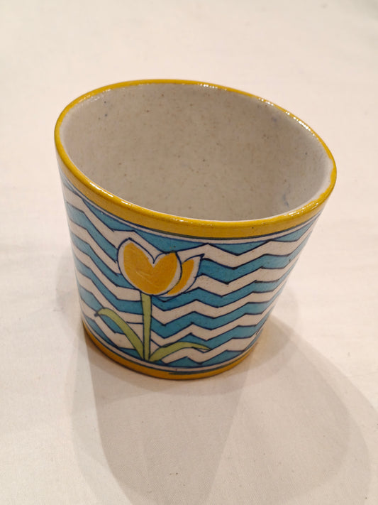 Yellow, Sky blue and white color blue pottery Handcrafted planter