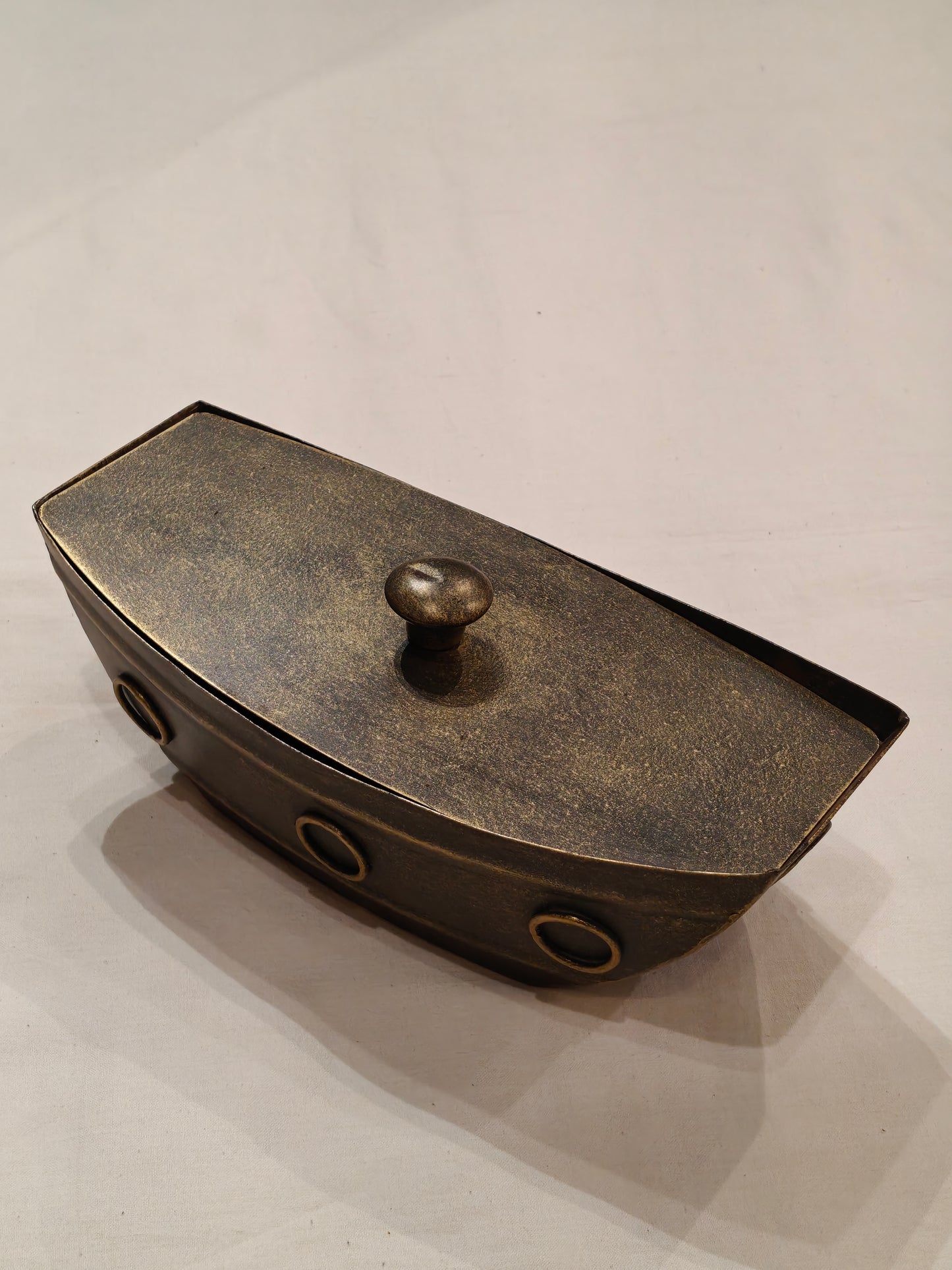 Boat shaped metal Handcrafted snacks server with lid