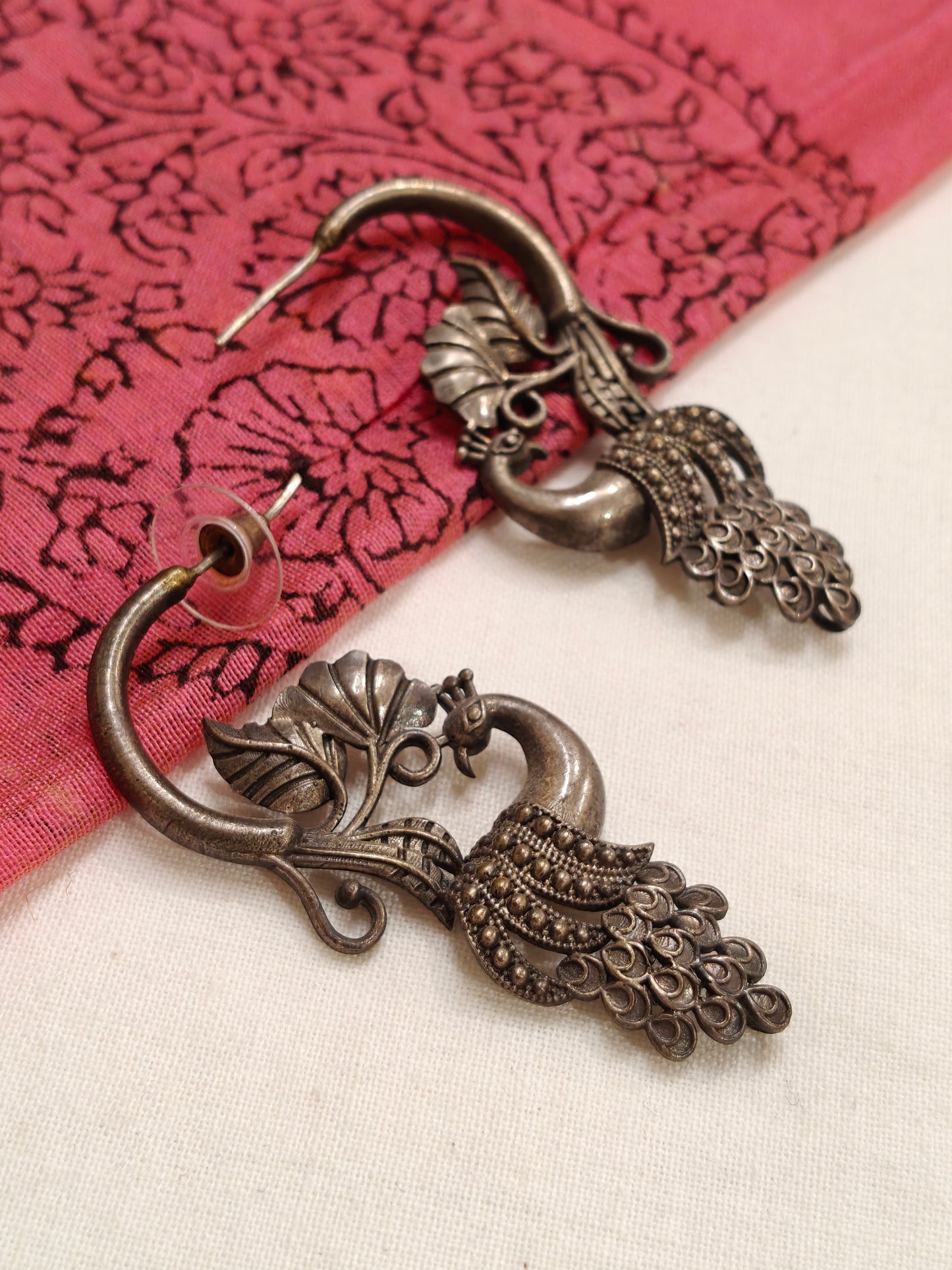 Peacock motifs side earrings
